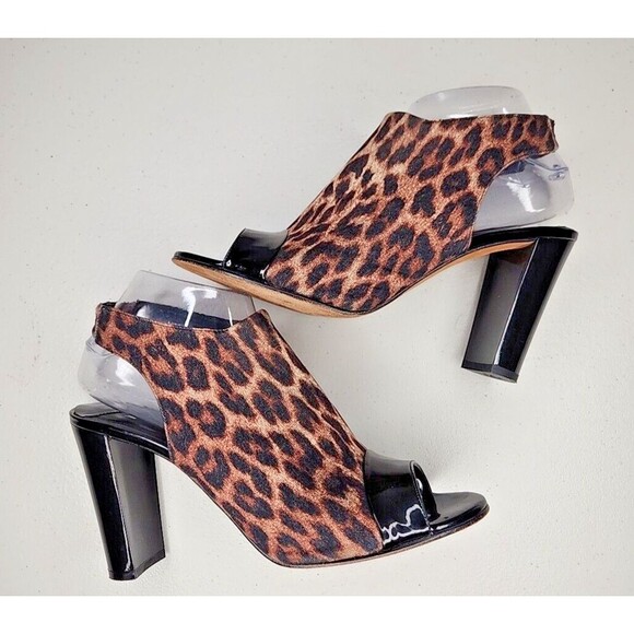 Donald J Pliner Mink Slingback Sz 8 Leopard Print Patent Leather Peep Toe Heel - Picture 2 of 8
